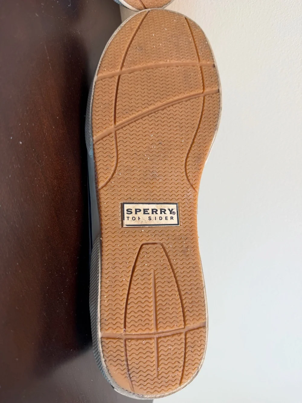 Sperry Taupe Canvas 2-Eye Boat Shoes with Blue Insole